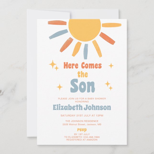 Here Comes The Son Boy Baby Shower Invitation (Front)
