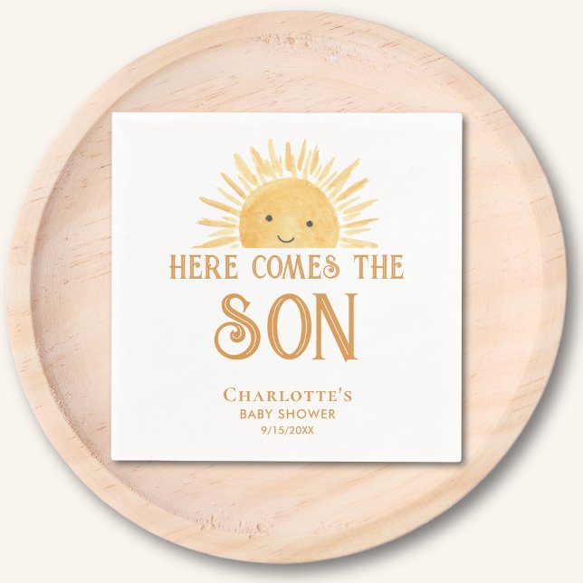 Here Comes The Son Boy Baby Shower Napkin (Creator Uploaded)