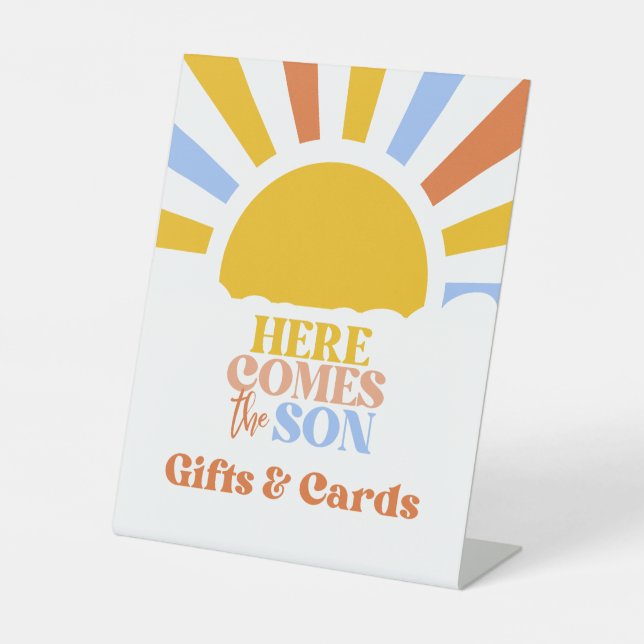 Here Comes The Son Boy Baby Shower Pedestal Sign (Front)