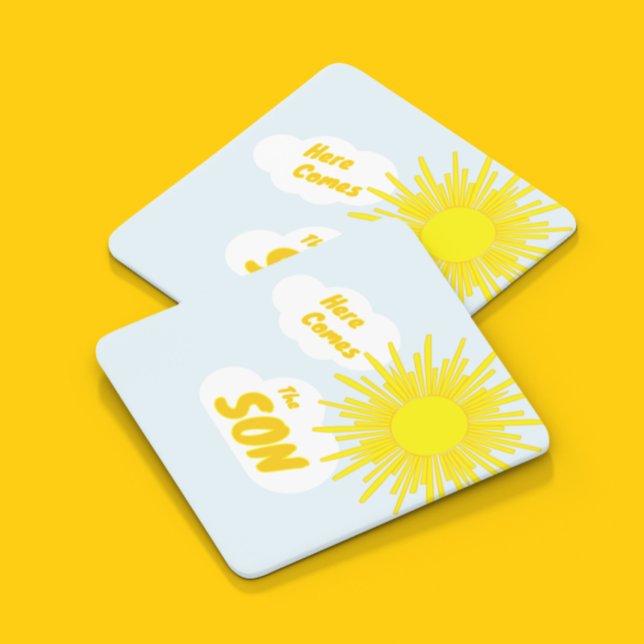 Here Comes The Son Boy Baby Shower Square Paper Coaster (Creator Uploaded)