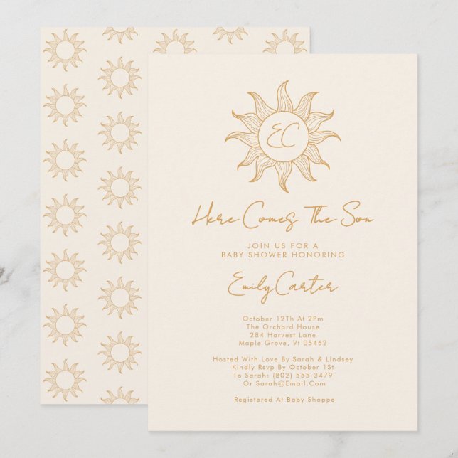 Here Comes The Son Boy Sunshine Baby Shower Invitation (Front/Back)