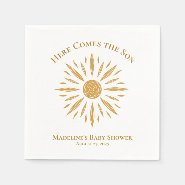Here Comes The Son Custom Baby Shower Napkin (Front)
