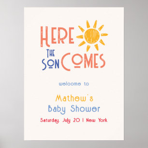 Here Comes The Son Cute Retro Baby Shower Welcome  Poster