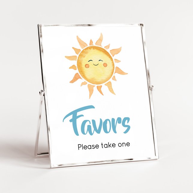 Here Comes the Son Cute Sun Baby Shower Favours Poster (Sunshine Here Comes the Son Baby Shower Favors Sign)
