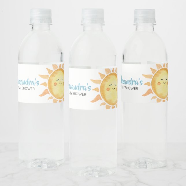 Here Comes the Son Cute Sun Baby Shower Water Bottle Label (Bottles)