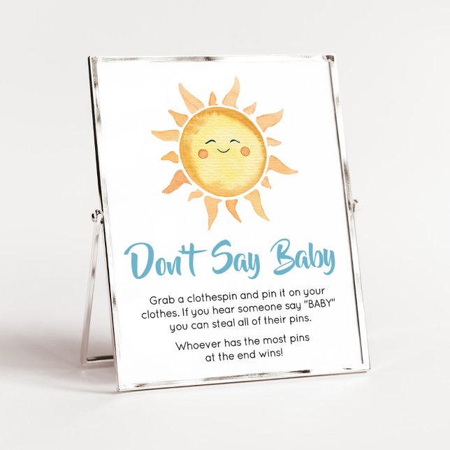 Here Comes the Son Cute Sun Don't Say Baby Poster (Sunshine Here Comes the Son Baby Shower Don't Say Baby Sign)