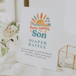 Here Comes The Son Diaper Raffle Baby Shower Table Pedestal Sign