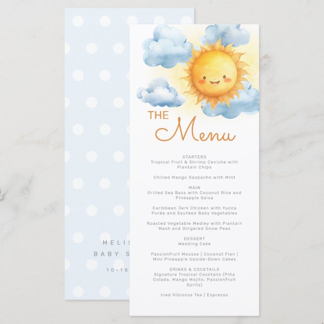 Here Comes The Son Dots Baby Shower Menu (Front/Back)