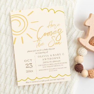 Here Comes the Son Hand Written photo Baby Shower Invitation