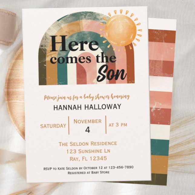 Here Comes the Son Masculine Rainbow Baby Shower Invitation (Creator Uploaded)