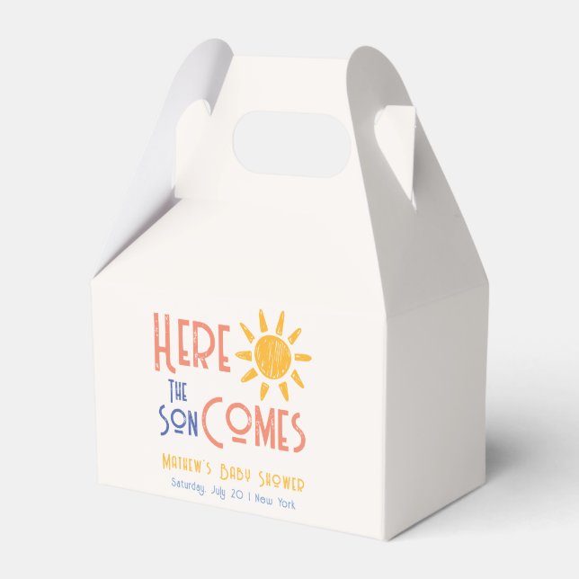Here Comes The Son Minimal Retro Sun Baby Shower  Favor Box (Front Side)