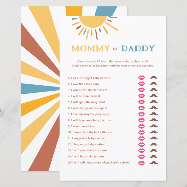 Here Comes The Son Mommy or Daddy Game (Front/Back)