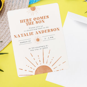 Here Comes the Son Orange Sunshine Baby Shower Invitation