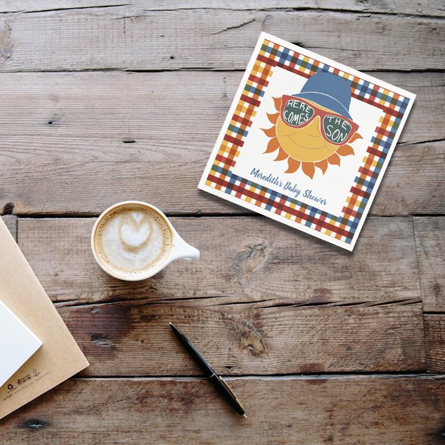 Here Comes the Son Plaid Baby Boy Shower Napkin (Creator Uploaded)