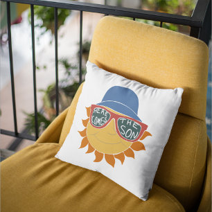 Here Comes the Son Plaid Baby Boy Shower Throw Pillow