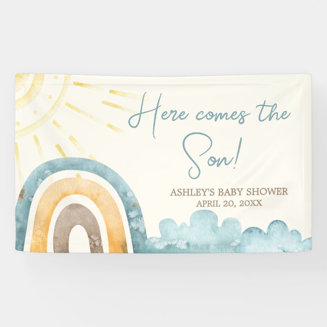 Here Comes The Son Retro Baby Shower Banner (Horizontal)