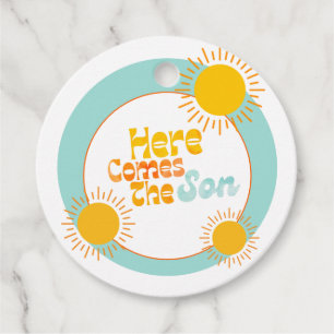 Here Comes the Son retro baby shower Favour Tags