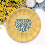 Here Comes the Son Retro Baby Shower Paper Plate<br><div class="desc">Celebrate the upcoming joy of sunshine with our 'Here Comes the Son' baby shower paper plate! Embrace the excitement, as you eagerly await the arrival of your little man. Warmth, happiness, and a lifetime full of cherished memories are on the horizon, as we welcome the newest addition to our family....</div>