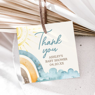 Here Comes The Son Retro Baby Shower Square Favour Tags