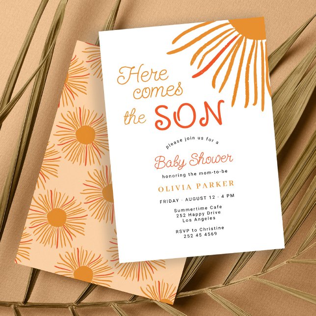 Here comes the son retro boho sun boy baby shower invitation (Creator Uploaded)