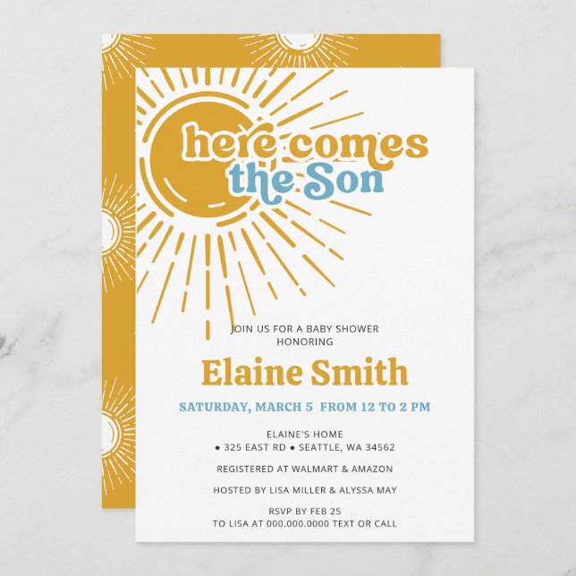 Here comes the son retro boy baby shower invitation (Front/Back)
