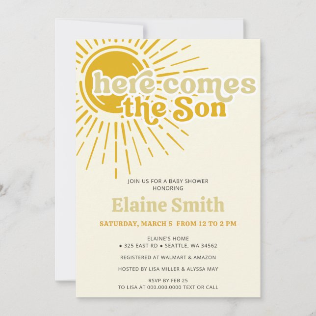 Here comes the son retro boy baby shower invitation (Front)