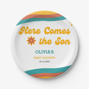 Here Comes the Son Retro Boy Baby Shower  Paper Plate