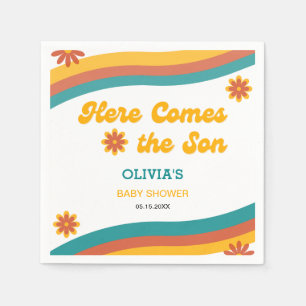 Here Comes the Son Retro Boy Baby Shower Party Napkin