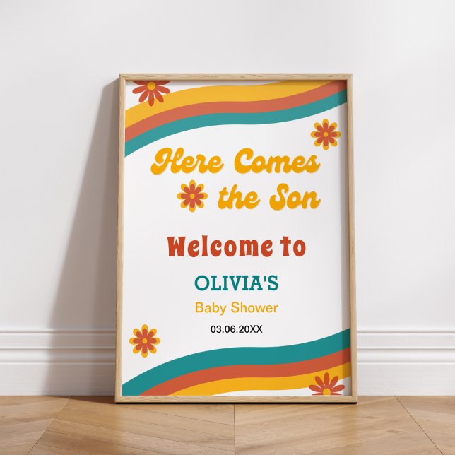 Here Comes the Son Retro Boy Baby Shower Welcome  Poster (Here Comes the Son Retro Boy Baby Shower Welcome Sign )