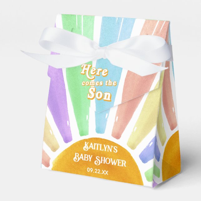 Here Comes The Son Retro Boys Baby Shower Favor Box (Front Side)