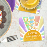 Here Comes The Son Retro Boys Baby Shower Square Paper Coaster<br><div class="desc">Celebrate in style with these trendy baby shower paper coasters. This design is easy to personalize with your special event wording and your guests will be thrilled when they see these fabulous coasters. Matching items can be found in the collection.</div>