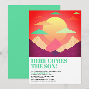 Here Comes The Son Retro Psychedelic Baby Shower Invitation