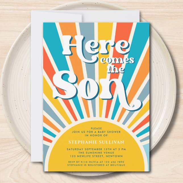 Here Comes The Son Retro Sunshine Boy Baby Shower Invitation (Creator Uploaded)