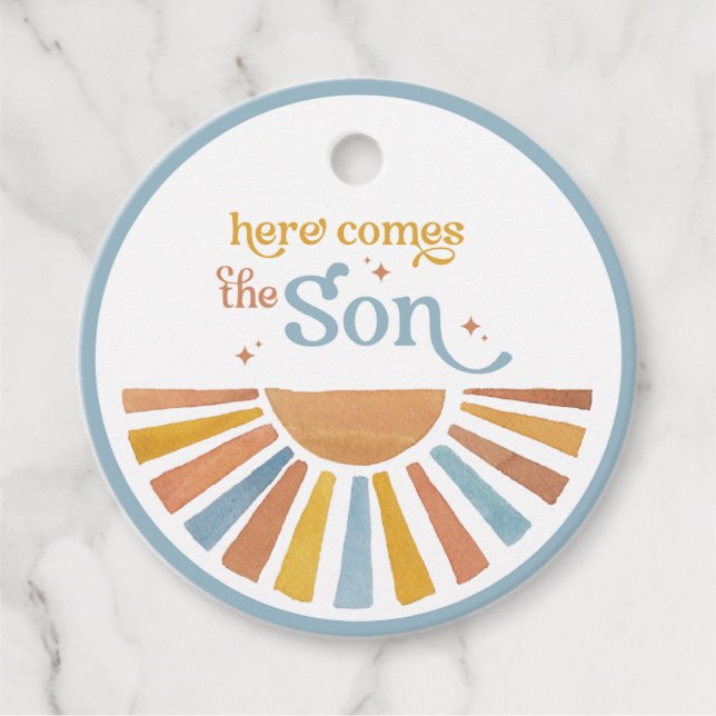 Here Comes the Son - Round Favour Tag (Front)