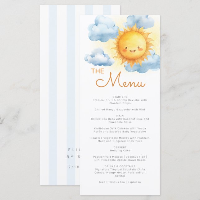 Here Comes The Son Stripes Baby Shower Menu (Front/Back)