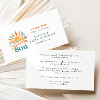 Here Comes The Son Summer Baby Boy Shower Thank You Card