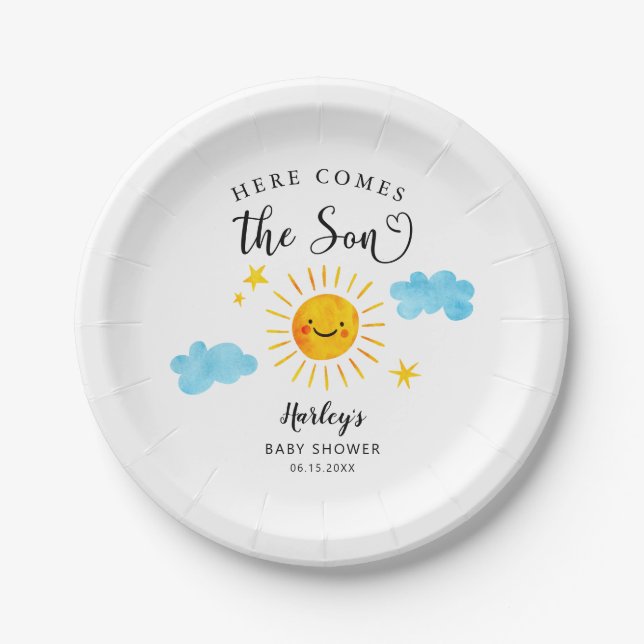 Here Comes The Son Sunshine Baby Shower Paper Plate (Front)