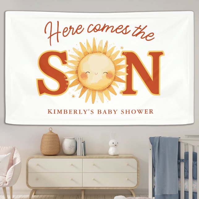 Here Comes The Son Sunshine Boho Boy Baby Shower Banner (Creator Uploaded)