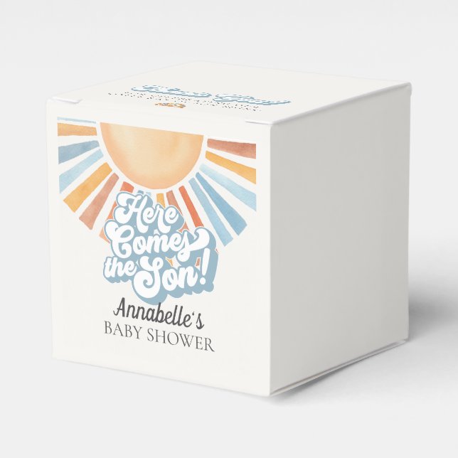 Here Comes the Son Sunshine Boy Baby Shower Favour Favor Box (Front Side)