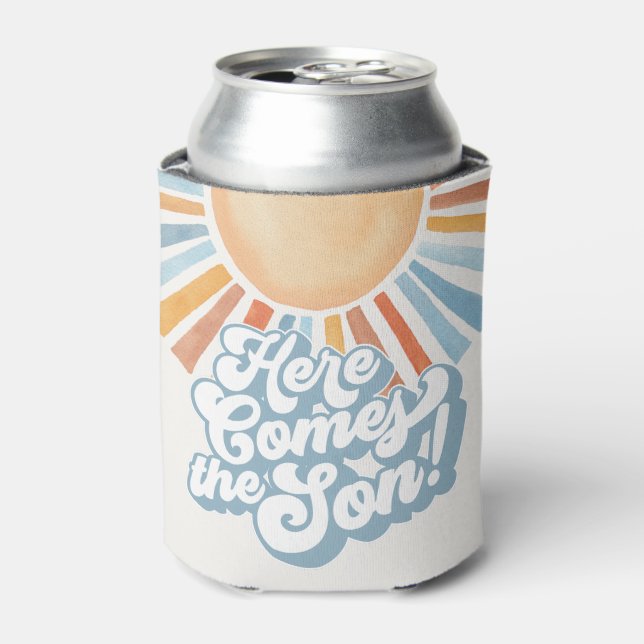 Here Comes the Son Sunshine Boy Baby Shower Party Can Cooler (Can Front)