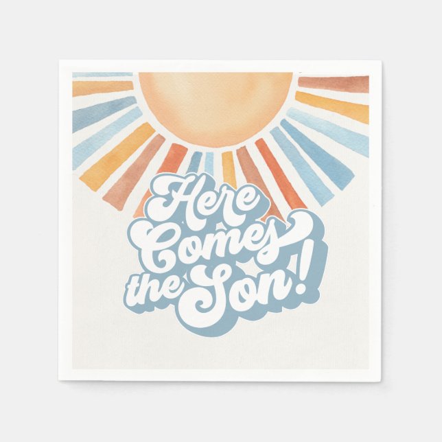 Here Comes the Son Sunshine Boy Baby Shower Party Napkin (Front)