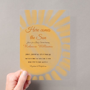 Here Comes the Son Sunshine Ray Yellow Baby Shower Acrylic Invitations