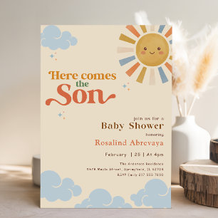 Here Comes the Son Vintage Retro Baby Shower Invitation