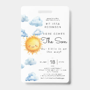 Here comes the Son Watercolor Baby Boy Shower Badge