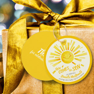 Here comes the son yellow sun baby shower favour favour tags