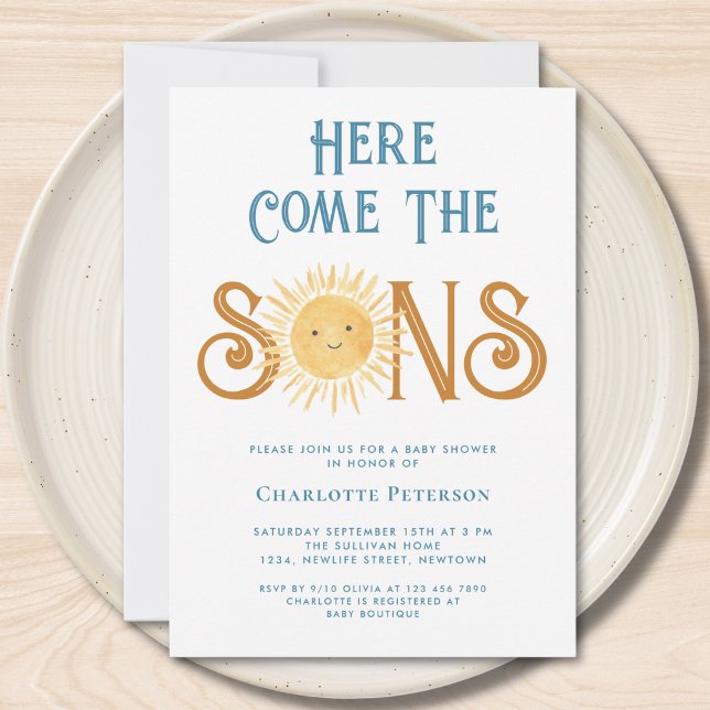Here Comes The Sons Twins Baby Shower  Invitation (Creator Uploaded)