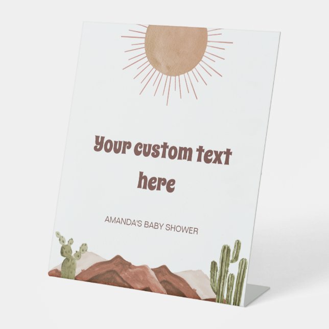 Here comes the sun Baby Shower Custom table top Pedestal Sign (Front)