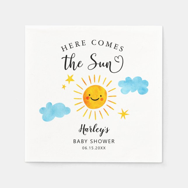 Here Comes The Sun Baby Shower Napkin (Front)