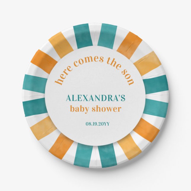 Here Comes The Sun Baby Shower Paper Plate (Front)