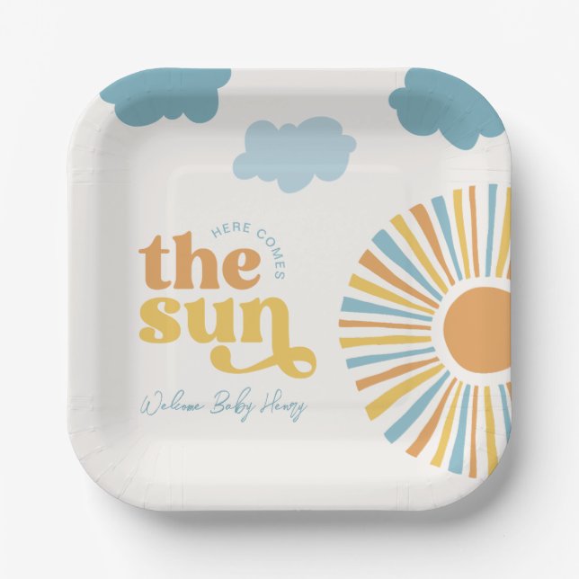 Here Comes The Sun Baby Shower Plates (Front)